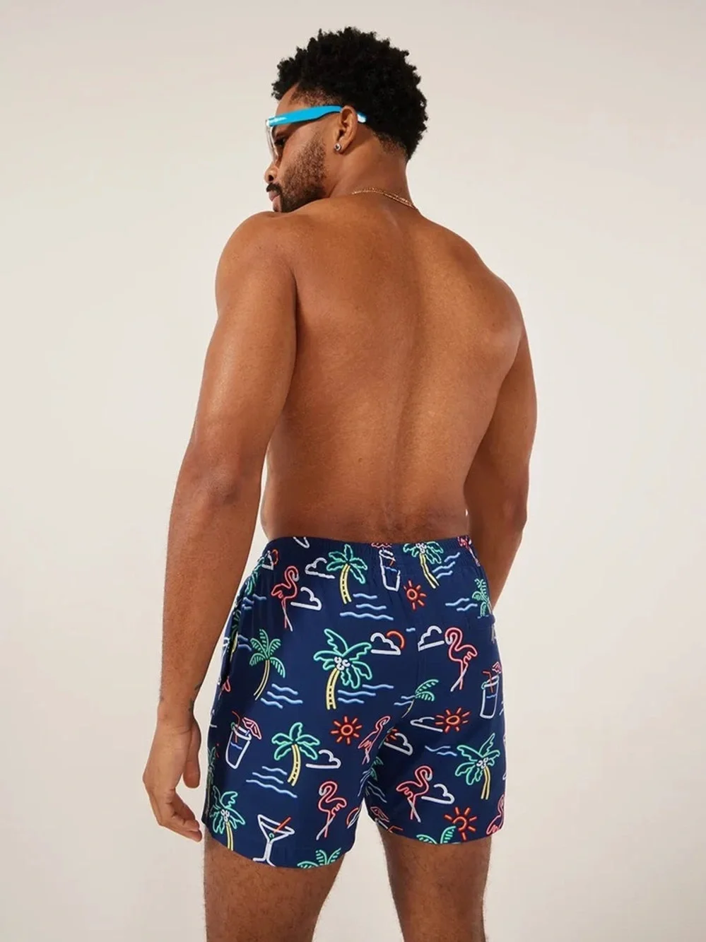 chubbies Navy Neon Tropical Print Swim Trunks